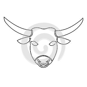 Bull face drawn with one line. Isolated stock vector illustration.