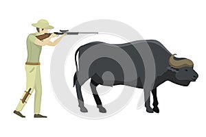 Bull farm animal safari hunter standing vector illustration.