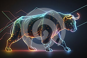 bull fighting bear, trading graph background, futuristic, neon -ai