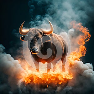 Bull on fire