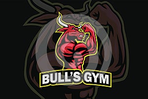 Bull Gym Logo Character Design Bodybuilder Posing Muscular Body Vector Sports Mascot