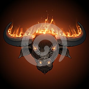 Bull head in fire