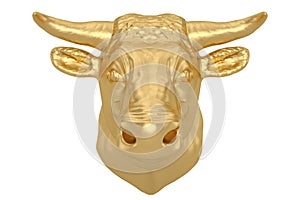 Bull head in gold Isolated on white background. 3d illustration
