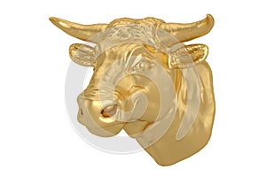 Bull head in gold Isolated on white background. 3d illustration