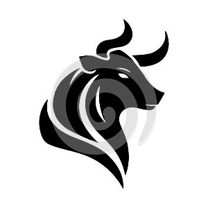 Bull head icon silhouette symbol. Buffalo cow ox isolated on white background. Bull head logo which means strength