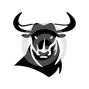 Bull head icon silhouette symbol. Buffalo cow ox isolated on white background. Bull head logo which means strength
