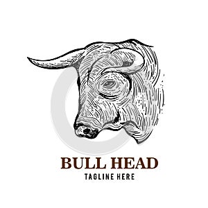 Bull head in scratchboard style design