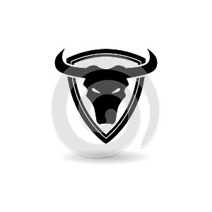 Bull head on shield Icon with shadow
