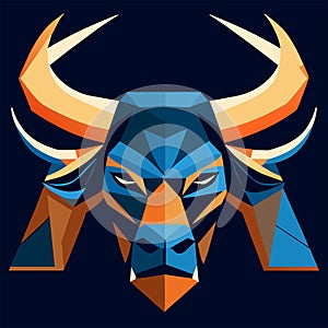 Bull head vector illustration. Animal head isolated on dark blue background. Generative AI