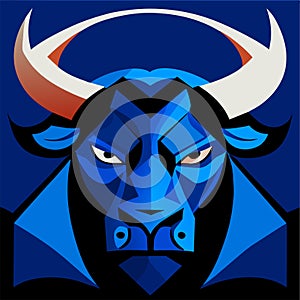 Bull head vector illustration on blue background. Wild animal head mascot. Generative AI