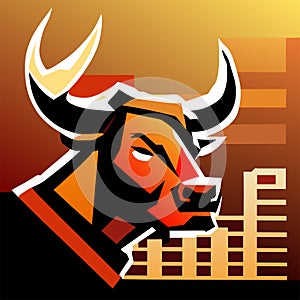 Bull head vector illustration. Bull head on the background of the city. AI generated