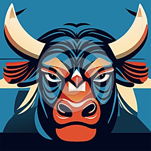 Bull head vector illustration in flat style. Head of bull with horns. Generative AI