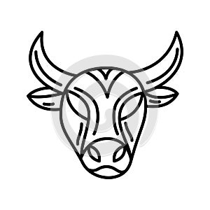 Bull head vector logo. Hand drawn symbol of New Year 2021. Isolated horned animal