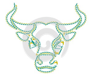 Bull head on the white background is looking ahead