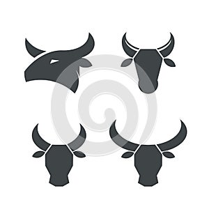 Bull heads silhouettes set