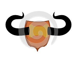 Bull horn isolated trophy. Buffalo large horns on white background