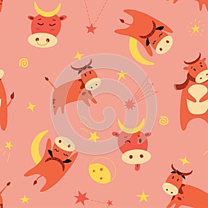 Bull horns moon flat vector seamless pattern