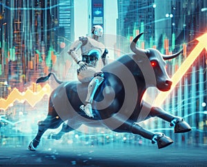 Bull Illustration. Robo-Advisors in Action - AI-Powered Portfolio Management. Predictive Analytics in Stock Market Forecasting.