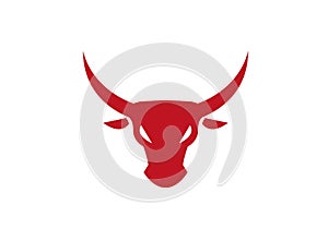 Bull head with big horns and angry toro face logo design illustration photo
