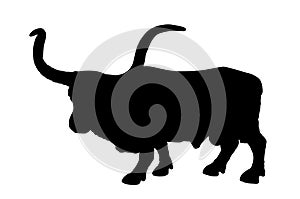 Bull long horn cattle vector silhouette illustration isolated on white background