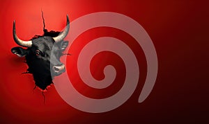 Bull Looking Out from Wall Hole