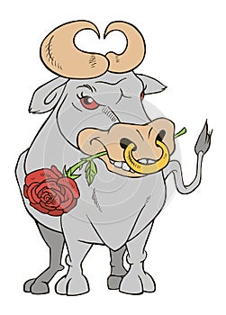Bull macho with rose drawing photo