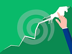 Bull market and businessman draws a graph of growth. fast growing concept