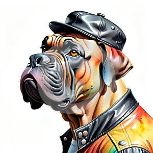 Bull mastiff bulldog dog leather jacket determination portrait