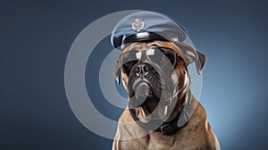 bull mastiff working as a security. bulldog dressed as a police officer. generative ai
