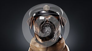 bull mastiff working as a security. bulldog dressed as a police officer. generative ai