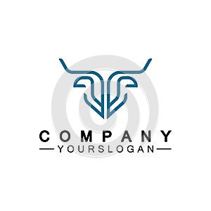 Bull monoline logo design vector template