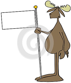 Bull moose holding a blank flag