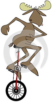 Bull moose riding a unicycle