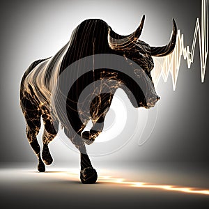 Bull is running up on upturn graph. Bull market Investment chance