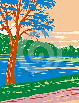 Bull Shoals-White River State Park with the Best Trout Fishing Stream in Baxter and Marion Counties in Arkansas WPA Poster Art