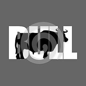 Bull silhouette in text. Farm animals and Typography. Cloven-hoofed ruminant letters photo