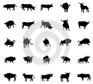 Bull silhouettes set