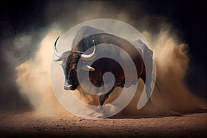 bull snorting and pawing the ground before charging photo