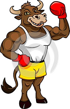 Bull in sportswear and boxing gloves