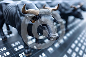 Bull statue on the stock market background