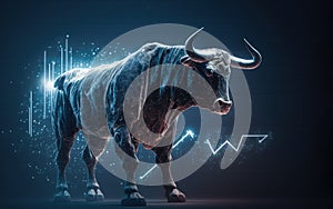 The bull with stock market chart background.