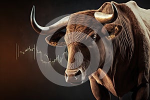 The bull with stock market chart background.