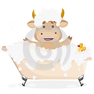 Bull taking a bath. Vector illustration