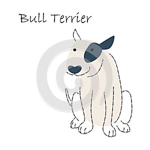 Bull terrier . Cute dog cartoon characters . Flat shape and line stroke design .
