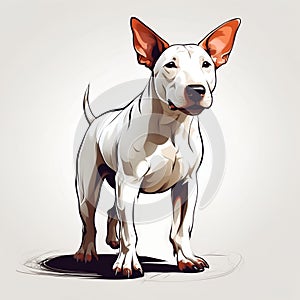 Bull Terrier dog in cartoon style. Cute Bull Terrier isolated on white background. Watercolor drawing, hand-drawn Bull Terrier in