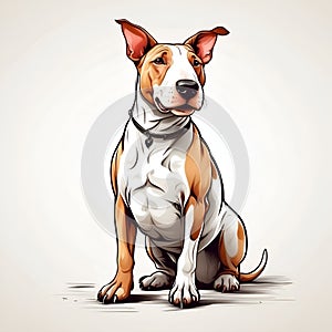 Bull Terrier dog in cartoon style. Cute Bull Terrier isolated on white background. Watercolor drawing, hand-drawn Bull Terrier in