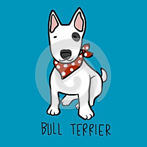 Bull Terrier dog wear red scarf cartoon illustration