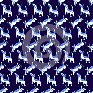 Bull terrier dogs seamless pattern. Background with pets character in doodle simple style. Vector illustration