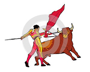 Bull and toreador, spanish corrida vector art