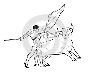 Bull and toreador, spanish corrida vector art